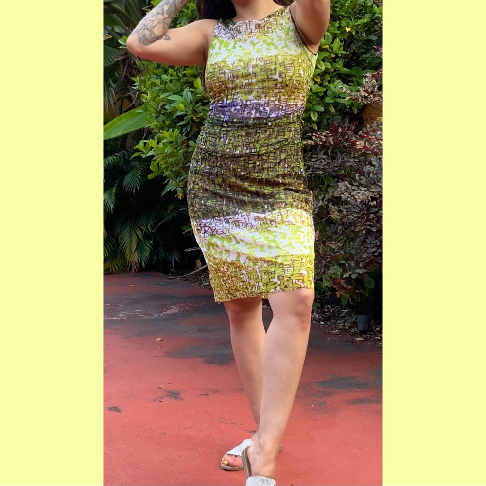 Kay Unger green print dress